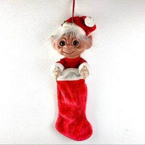 Rare Vintage Trolls Christmas stocking Troll head with Santa hat 80’s 90’s Y2k